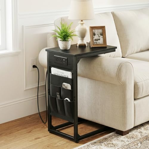 C Shaped End Table with Charging Station