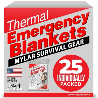 Emergency Blanket Mylar Thermal Space Survival Gear & Supplies 25 (25 Count)
