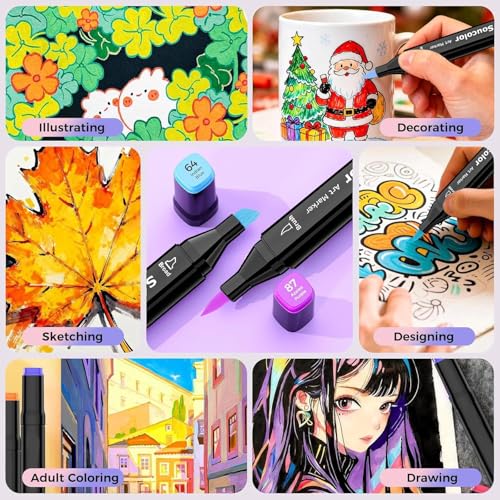 100 Color Alcohol Markers Dual Tip Brush Art Supplies Kids Adults (100 Count)
