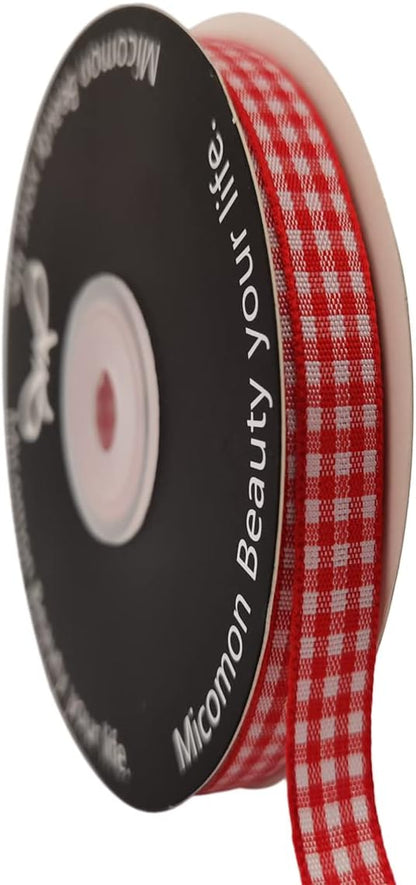 Red and White Gingham Ribbon 25 Yards Each Roll 100% Polyester (3/8", red) - Crafty Corner