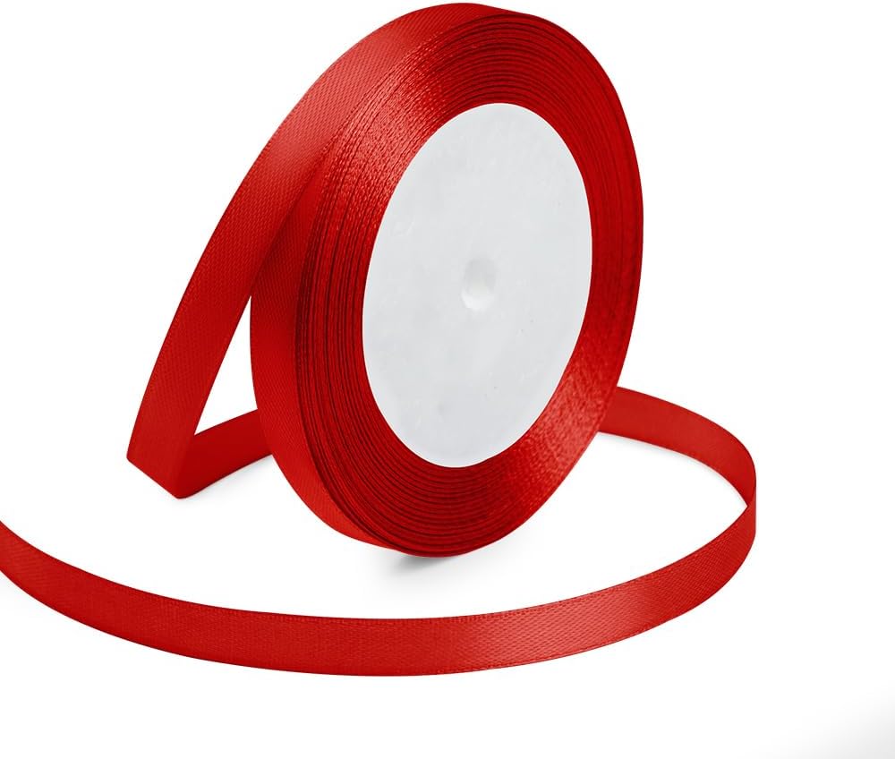 KMER LIFE 3/8 Inches x 25 Yards Red Satin Ribbon Solid Fabric Ribbons for Crafts, Wedding Decor, DIY Hair Accessories, Sewing, Gift Package Wrapping, Valentine's Day Bouquet and More - Crafty Corner