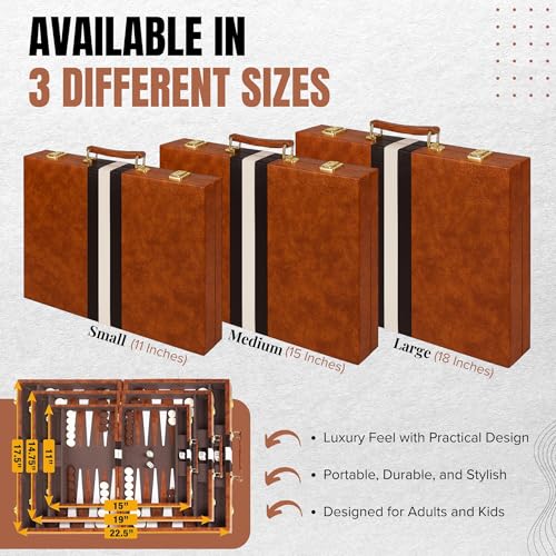 Premium Backgammon 15" Medium Brown