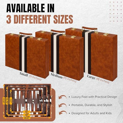 Premium Backgammon 15" Medium Brown