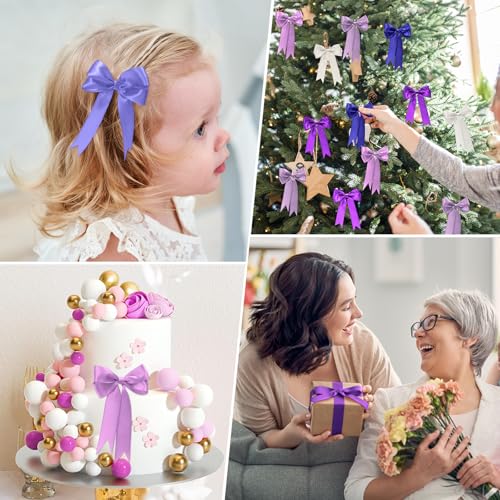 1-1/2 Inch Single-Faced Purple Satin Ribbons for Crafts Gift Wrapping Wedding | 6 Rolls Assorted Ribbons for Flower Bouquet Invitations Bridal Shower Hair Bows Garland Party Decor
