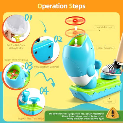 12 PCS Flying Disc Launcher Outdoor Indoor Game Toys Gifts for 3 4 5 6 7 Year Old Boys Kids (15 Count)