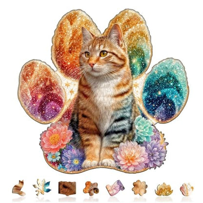 Colorful Flower Paws Cat Puzzles Adults Gifts for Women Men Wooden 100 Pieces 8.5x8.1in (100 Count)