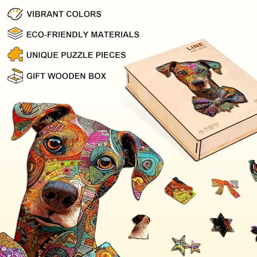 Dog Puzzles Colorful Mandala Unique Abstract Puppy Puzzle Adults Gifts for Women Men Wooden 115 Pieces 11.4 * 7.8in Wall Art Decor