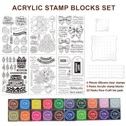 6 Pcs Clear Stamps for Birthday Card Making Supplies 20 Ink Pad