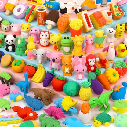90 Pcs Mini Animal Erasers (90 Count)