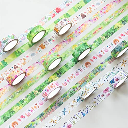 10 Rolls Four Seasons Washi Tape Set Green Grass Flowers Masking Decorative Tapes (10 Count)