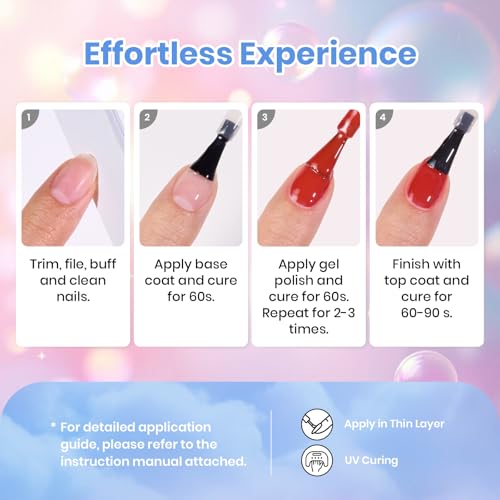 Set 39Pcs Neon Gel Nail Polish Pink Red Blue Purple Shade with Base Top Coat (6.75 Fl Oz)