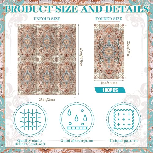 100 Pcs Boho Napkins Paper Guest Towels (100 Count)
