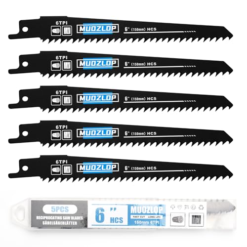 5Pack 6inch 6TPI Woodcutting Reciprocating Saw Blades Set (5 Count)