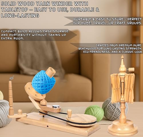 Wooden Yarn Ball Winder & Table Top Swift Set