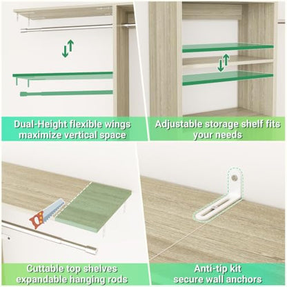 4FT Small Closet Organizer System with 4 Hanging Rods & 3 Shelves