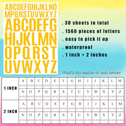 Letter Stickers 1560 Pieces 30 Sheets Stick on Vinyl Letters Capital Alphabet Sticker Letter for Craft Bulletin Boards Classroom Home Business Decor (1560 Count)