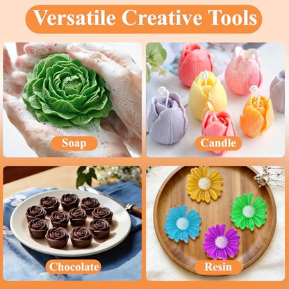 4 Pcs Flower Silicone Candle Molds Set (4 Count)
