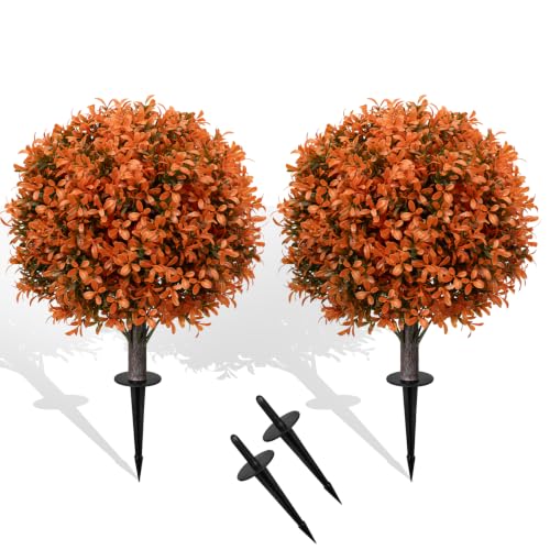 2Pack Fall Artificial Boxwood Topiary Plant Outdoor Porch Decor (2 Count)