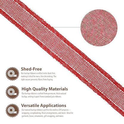 1 Inch Wide Red Wired Burlap Ribbon for Crafts (30 Foot)