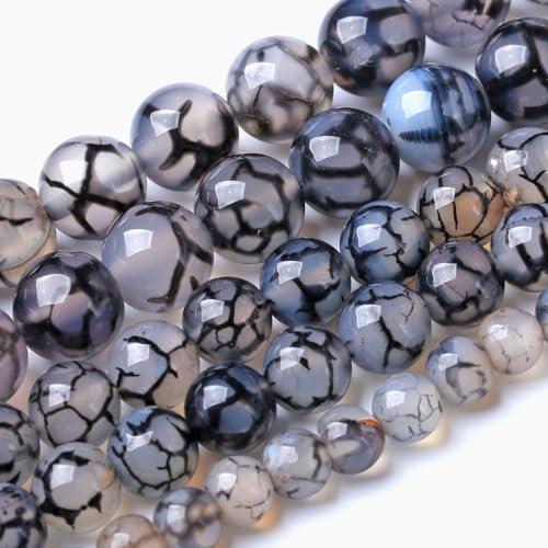 4MM Black Dragon Vein Agate Stone Beads Natural Gemstone Round Loose Beads for Jewelry and Bracelets Making 88pcs 1 Strands 16"