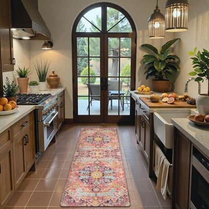 Reine Bohemian Washable Runner Rugs with Rubber Backing