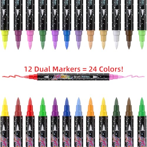 24 Colors 12 Pcs Glitter Markers Pens (12 Count)
