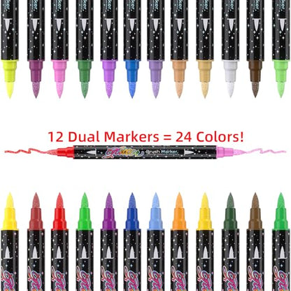 24 Colors 12 Pcs Glitter Markers Pens (12 Count)