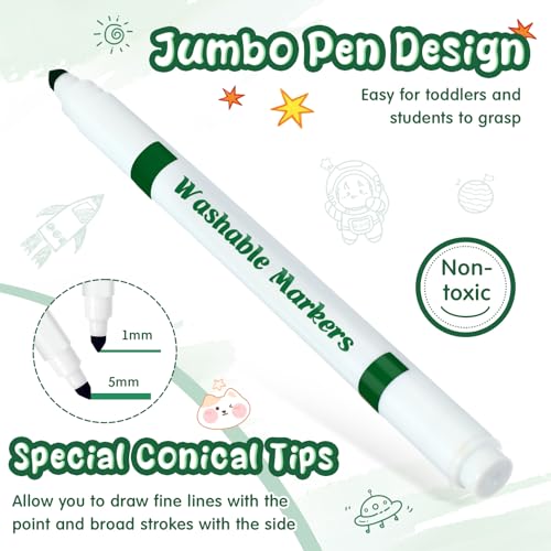 18 Pcs Line Washable Markers Dark Green Fine Tip Markers for Kid (18 Count)
