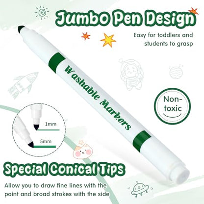 18 Pcs Line Washable Markers Dark Green Fine Tip Markers for Kid (18 Count)