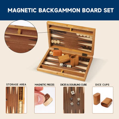 GSE Premium Wooden Magnetic Inlay Backgammon Board Set