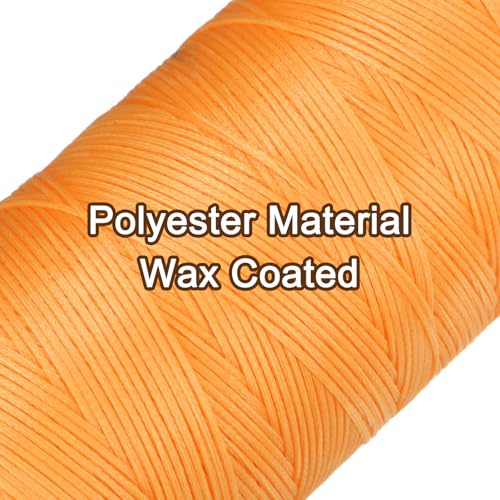 150D 0.8mm Flat Waxed Thread 284 Yards Polyester Leather Sewing Waxed String Hand Stitching Waxed Cord for Leather Stitching Sewing Bookbinding DIY Craft Orange Yellow
