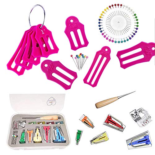 Single Double Fold Bias Tape Maker Tool Kit Set Fabric Jelly Roll Sasher Tool Set Tools Folding Fabric and Biasing Strips 15sizes (60 Count)