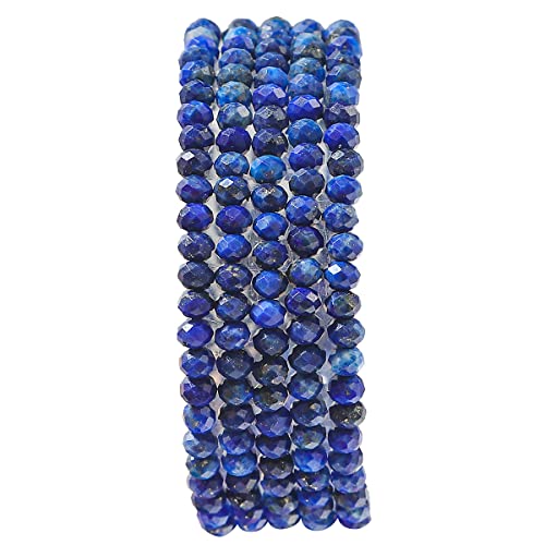 Natural Lapis Lazuli Beads 4x2mm 120pcs Faceted Rondelle Loose Semi Gemstone Beads for Jewelry Making Design (120 Count)