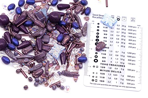2.1oz (60 g) Mix of Unique Czech Bohemia Glass Pressed Beads, Violet Purple Pink Crystal AB, Table Cut, Matte and Glossy, Hand Made BCV (2.1164 Ounce)