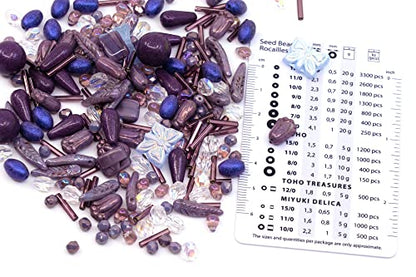 2.1oz (60 g) Mix of Unique Czech Bohemia Glass Pressed Beads, Violet Purple Pink Crystal AB, Table Cut, Matte and Glossy, Hand Made BCV (2.1164 Ounce)