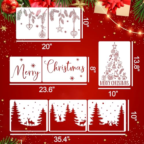 Christmas Window Stencils Christmas Stencils for Crafts Reusable (9 Count)
