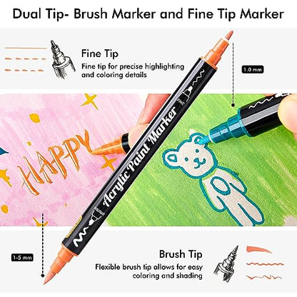 28 Pastel Brush & Fine Tip Acrylic Paint Markers (28 Count)