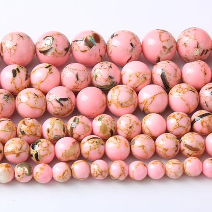 90PCS 8MM Pink Shell Turquoise Stone Beads with Mother