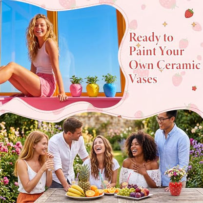 6 Pcs Ceramic Strawberry Vase to Paint 5.4" Unpainted DIY Painting Kit (6 Count)