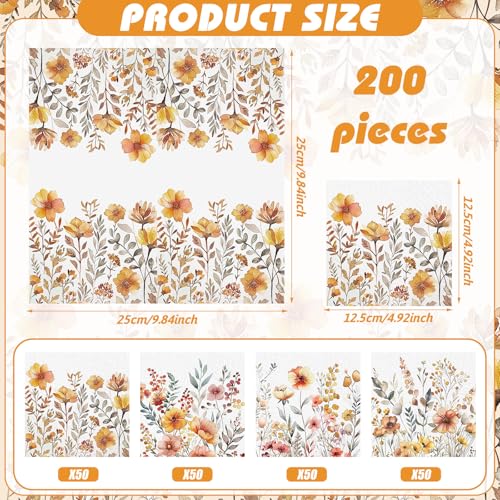 200 Pieces Fall Floral Cocktail Napkins 2