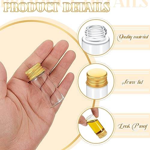 100 Pcs Small Clear Vials Spice Mini Jars with Lids Mini Glass Bottles with Screw Aluminum Metal Caps Tiny Jars Sample Containers for Powder Cream Cosmetic Jewelry Wedding (100 Count)