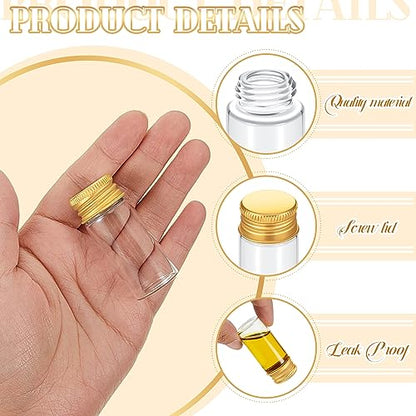 100 Pcs Small Clear Vials Spice Mini Jars with Lids Mini Glass Bottles with Screw Aluminum Metal Caps Tiny Jars Sample Containers for Powder Cream Cosmetic Jewelry Wedding (100 Count)
