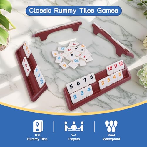 106 Rummy Tiles Set with 4 Double Tile Holders (110 Count)