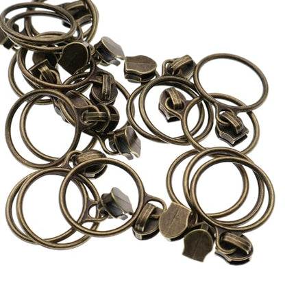 5 Antique Brass Metallic Nylon Coil Zippers by the Yard Bulk 10 Yards White Zipper Tape with 25pcs Antique Brass Ring Pull Sliders for DIY Sewing Tailor Craft Bag