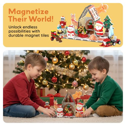 Magnetic Tiles Building Brick Block Advent Calendar Christmas Theme Set Gingerbread House Holiday Toy Piece Surprise Countdown Magnet Tile STEM Learning Educational Gift for Kids PTA50