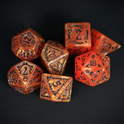 7 Die DND Dice Set Scary Pattern Polyhedral Dice Set with Dice Bag (7 Count)