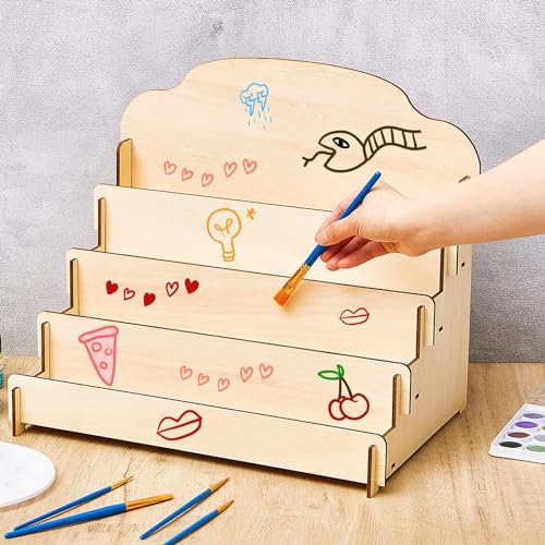2 Pcs 4 Tier Greeting Card Display Stand Wooden Sticker Display Stand Portable Card Display Rack for Vendors Retail Counter Table Display Trade Shows Showcase