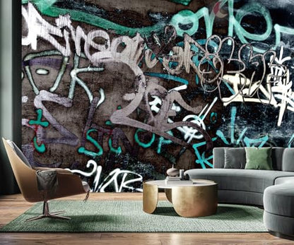 Black and White Art Graffiti Wallpaper wall murals for Bathroom 136"x96"
