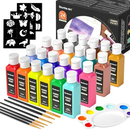 Fabric Paint 24 Colors Permanent Soft Fabric Paint in Bottles (48 Fl Oz)