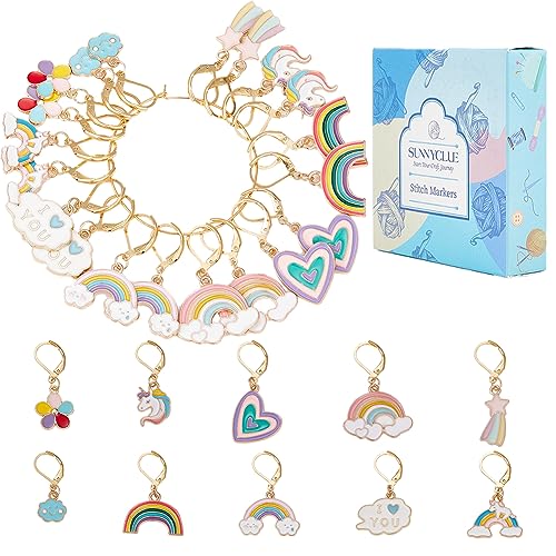 1 Box 20Pcs Knitting Stitch Markers Crochet Rainbow Colorful Leverback Charms Cute Crochet Markers for Knitting Weaving Sewing Needleworks Women DIY Craft (20 Count)